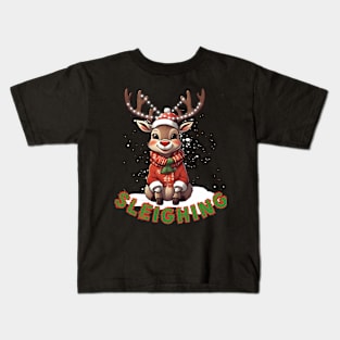 Cute Reindeer Wearing a Christmas Sweater. Kids T-Shirt